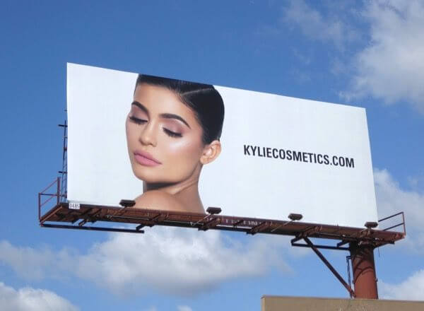 Billboard shown of Kylie Jenner promoting her beauty products.