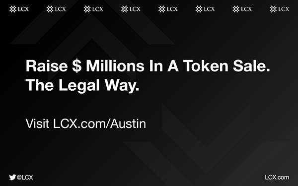 LCX mobile truck billboard that says, "Raise millions in a token sale. The legal way."